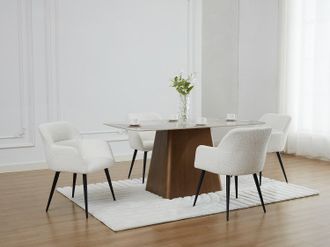 Vente-Unique Sedia con braccioli in Tessuto bouclette e Metallo Nero Bianco - Lotto di 2 - HEKA