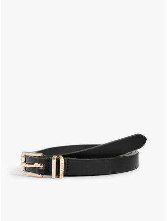 Tommy Hilfiger Womens Square Buckle Slim Leather Belt - Black - 40