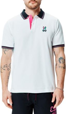 Psycho Bunny Nate Tipped Pima Cotton Piqu&eacute; Polo in White at Nordstrom, Size 5