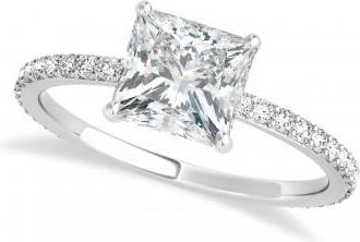 Allurez Princess Moissanite & Diamond Hidden Halo Engagement Ring Platinum (0.89ct)