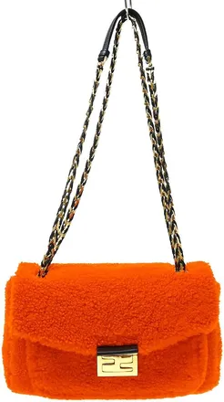 Fendi Be Baguette Flap Shearling Orange Wool Handbag (Pre-Owned)