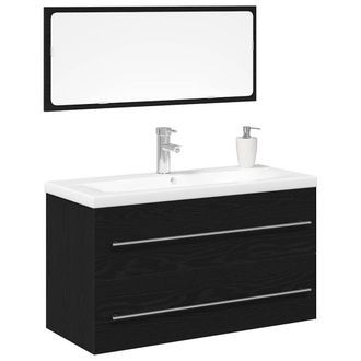 Berkfield Home Modern Bathroom Sink Cabinet with Built-in Basin Black Oak Engine
