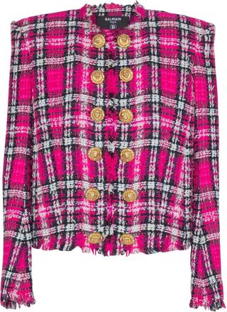 Balmain Cropped jas in glitterruit-tweed - Dames - Blazers - Roze - M - Tweed - Jassen