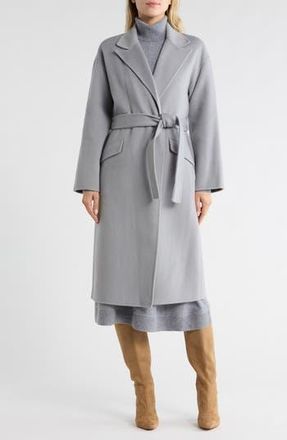 Theory Wool Blend Robe Coat in Stone Grey Melange at Nordstrom Rack, Size Petite