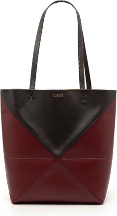 Loewe Pre-owned Womens Medium Bicolor Shiny Calfskin Puzzle Fold Tote - Dark Red Leather - One Size