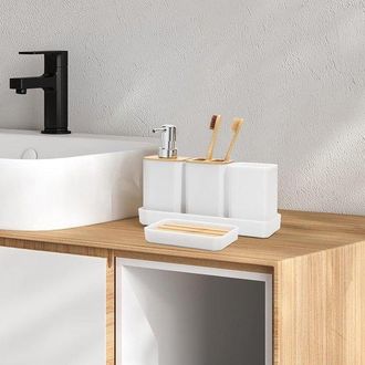 OEM Accesorios De Ba&ntilde;o (juego De 5 Piezas) - Dispensador De Jab&oacute;n Y Portacepillos De Dientes - Estilo Bohemio Moderno - Blanco