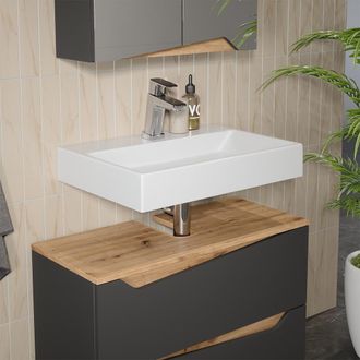 Vicco Mobile Sottolavabo Per Bagno Marelle, Antracite/artisan, 80 X 57.5 Cm Con 2 Cassetti, Vicco
