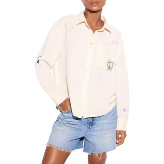 Spiritual Gangster Beaudry Embroidered Linen Blend Button-Up Shirt in Canvas at Nordstrom Rack, Size X-Small