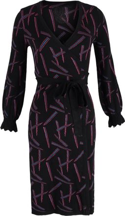 Diane Von F&uuml;rstenberg Diane Von Furstenberg Printed Wrap Dress in Black and Pink Wool