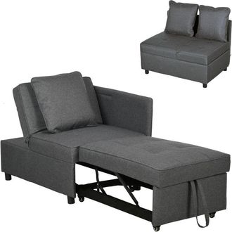 HOMCOM Homcom - Sof&aacute; Cama 3 En 1 Sof&aacute; Cama De 1 Plaza Con Respaldo Ajustable Sill&oacute;n Cama Individual Con Almohadas Para Dormitorio Sal&oacute;n Apartamento Gris