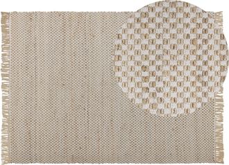 Beliani Alfombra De Pasillo Beige Algod&oacute;n Yute Con Flecos 140 X 200 Cm Tejida A Mano Boho Pasillo Dormitorio Zerdali