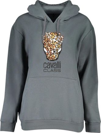 Cavalli Grijze Hoodie Lange Mouw Print - Dames - Hoodies - Grijs - XL - Hoodies & sweatvesten