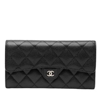 Chanel Pre-owned Wallets, female, Black, Size: ONE SIZE Pre-owned Quilted Caviar Flap Wallet