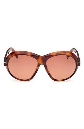 Tom Ford Inger 59mm Round Sunglasses in Havana /T Logo /Burgundy at Nordstrom Rack