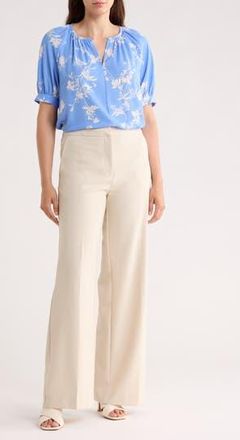 Nordstrom Rack Gathered Neck Puff Sleeve Top in Blue Cornflower Ava Botanical at Nordstrom Rack, Size X-Small