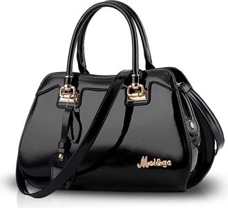 Nicole & Doris New Top-Handle Handbag Women Crossbody Shoulder Bag Elegant Purse Patent Leather Shoulder Bag Black