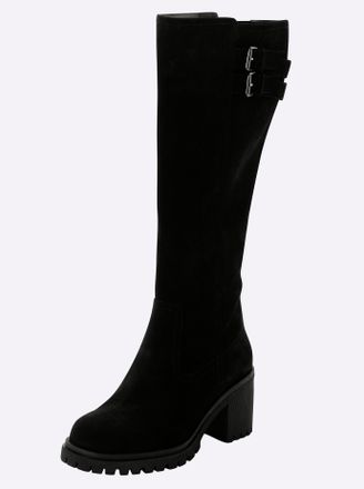 Sheego Weitschaftstiefel SHEEGO, Damen, Gr. 37, XXL-Schaft, schwarz, Leder, Veloursleder, Schuhe Weitschaftstiefel