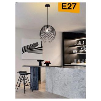 Trade Shop Trade Shop - Lampadario A Sospensione Nero E27 Lampada Geometrica Da Soffitto Decorativa B86