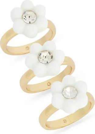 Nordstrom Rack Set of 3 Crystal & Resin Flower Rings in White- Yellow Multi at Nordstrom Rack, Size 7