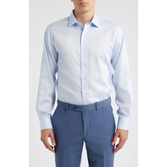 Lorenzo Uomo Trim Fit Light Blue Cotton Herringbone Dress Shirt at Nordstrom, Size 14.5 - 32
