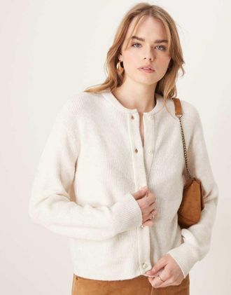 Jacqueline de Yong lightweight ribbed cardigan in cream-White