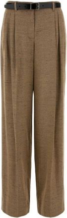 Dolce & Gabbana Tweed-effect Linnen & Viscose Broek - Dames - Wijde Broeken - Bruin - S - Linnen - Broeken
