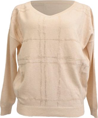 Brunello Cucinelli V-Neck Patterned Sweater in Nude Cashmere