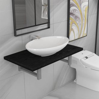 vidaXL Conjunto De Muebles De Ba&ntilde;o 2 Piezas Cer&aacute;mica Negro Vidaxl