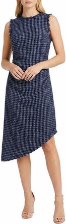 Maggy London Tweed Asymmetric Midi Dress in Navy at Nordstrom, Size 18