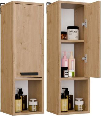 OEM Mexy W1d Mueble De Ba&ntilde;o Suspendido - Columna, 1 Puerta, 3 Estantes - 25,5x82x24 Cm - Roble Artisan