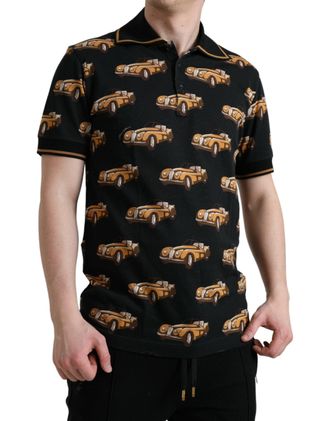 Dolce & Gabbana Mens Car-Print Cotton Polo Black