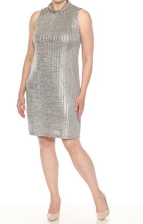 Joseph Ribkoff Mock Neck Sleeveless Mini Dress In Beige/gold