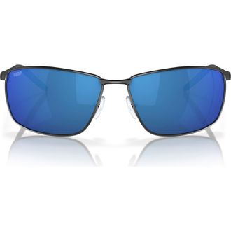 Costa Turret 63mm Oversize Polarized Mirrored Rectangular Sunglasses in Black /Blue Mirror 580P at Nordstrom