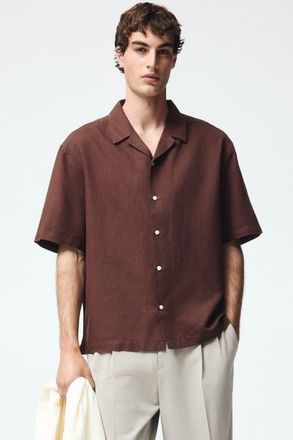 H&M Relaxed-fit linen-blend resort shirt in Brown at Nordstrom, Size Xx-Large
