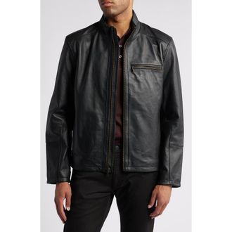 Cole Haan Classic Leather Moto Jacket in Black at Nordstrom Rack, Size Xx-Large