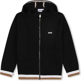 HUGO BOSS Black Hoodie with Logo and Striped Detail