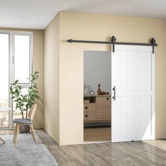 HOMCOM 213.4cm Sliding Barn Door Kit, Sliding Door with Track, White