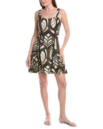 Ellen Tracy Dotted Lace Trim Linen-Blend Dress
