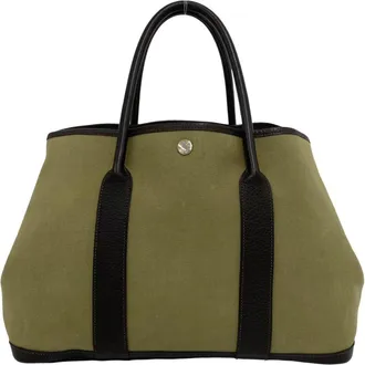 Herm&egrave;s Brown Khaki Toile Officier Buffalo Leather Handbag Tote Bag (Pre-Owned)