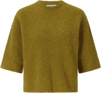Rich & Royal 2609 Crew O Sleeve Cropped Boucl&eacute; Pullover - Dames - Ronde hals truien - Groen - S - Wol - Truien & Vesten