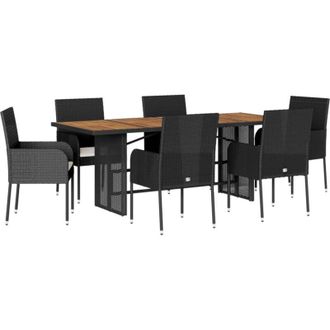 vidaXL Set De Comedor De Jard&iacute;n 7 Pzas Y Cojines Rat&aacute;n Sint&eacute;tico Negro Vidaxl