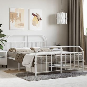 Berkfield Home Metal Bed Frame with Headboard & Footboard White 150x200 cm King Size
