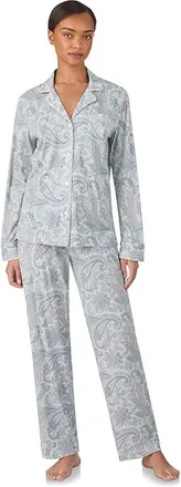 Lauren Ralph Lauren Knit Long Sleeve Notch Collar Long Pant Pajama Set Womens Pajama Sets Paisley : LG (US 12-14), Cotton/Viscose