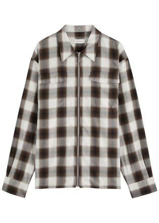 Second/Layer Zip Relaxed Long Sleeve Cotton-blend Shirt - Brown - S