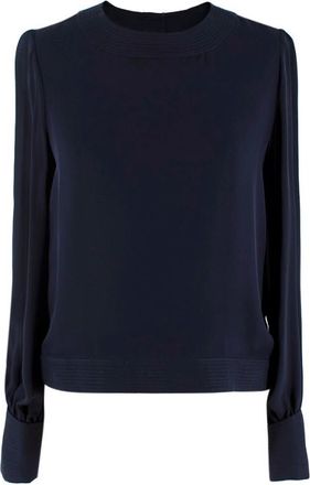 Oscar De La Renta Navy Blue Blouse with Large Rose Button Cuffs Size XS