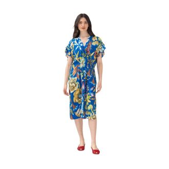 Momoni Abito midi in seta fantasia con fiori - female - Momoni - Midi Dresses - Multicolor - XL - Dresses