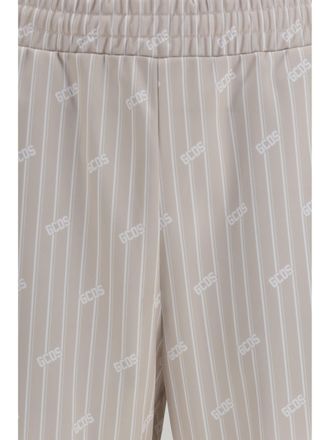 GCDS Mens Track Pants Pinstripe Sandshell-Bone Polyester Trousers Sandshell/bone