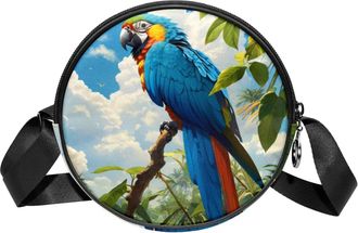 Generic Circle Crossbody Bag for Women, Cute Parrot Small Sling Bag Daypack with Zipper Adjustable Shoulder Straps Casual Ladies Girls Round Purse