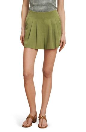 Veronica Beard Gables Pleated High Waist Linen Blend Shorts in Cactus at Nordstrom, Size 16