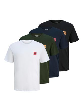 Jack & Jones Kurzarmshirt JACK & JONES JJBRANDY TEE SS CREW NECK 4PK MP, Herren, Gr. M, schwarz pack:schwarz, duffel, skycap, wei&szlig;, Jersey, Obermaterial: 100% Baum
